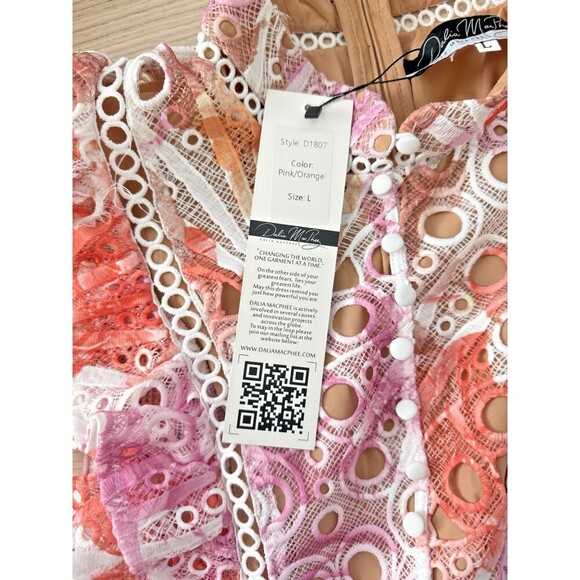 Dalia MacPhee lance Orange pink Hollow short sleeve  luxury Maxi midi Dress  L - Picture 7 of 15